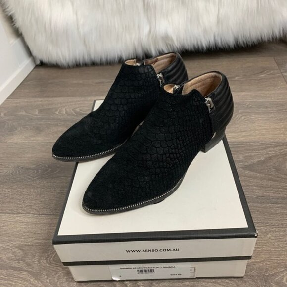 Senso Britney V Boots Booties Biker Moto Snakeskin Embossed Zipper Leather Black - Picture 4 of 16